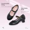 imageDufannie Girls Dress Shoes Low Heel Princess Flats Mary Jane Flower Wedding Party Glitter Shoes for Kids ToddlerClassic Pu Black