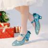 imageDufannie Girls Dress Shoes Low Heel Princess Flats Mary Jane Flower Wedding Party Glitter Shoes for Kids ToddlerElegant Sequin Blue