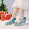 imageDufannie Girls Dress Shoes Low Heel Princess Flats Mary Jane Flower Wedding Party Glitter Shoes for Kids ToddlerElegant Sequin Blue