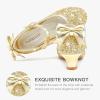 imageDufannie Girls Dress Shoes Low Heel Princess Flats Mary Jane Flower Wedding Party Glitter Shoes for Kids ToddlerElegant Sequin Gold