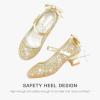 imageDufannie Girls Dress Shoes Low Heel Princess Flats Mary Jane Flower Wedding Party Glitter Shoes for Kids ToddlerElegant Sequin Gold