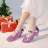 imageDufannie Girls Dress Shoes Low Heel Princess Flats Mary Jane Flower Wedding Party Glitter Shoes for Kids ToddlerElegant Sequin Purple