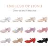 imageDufannie Girls Dress Shoes Low Heel Princess Flats Mary Jane Flower Wedding Party Glitter Shoes for Kids ToddlerGenerous Nubuck Nude