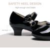 imageDufannie Girls Dress Shoes Low Heel Princess Flats Mary Jane Flower Wedding Party Glitter Shoes for Kids ToddlerGenerous Patent Black