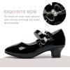 imageDufannie Girls Dress Shoes Low Heel Princess Flats Mary Jane Flower Wedding Party Glitter Shoes for Kids ToddlerGenerous Patent Black