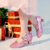 imageDufannie Girls Dress Shoes Low Heel Princess Flats Mary Jane Flower Wedding Party Glitter Shoes for Kids ToddlerGenerous Sequin Pink