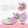 imageDufannie Girls Dress Shoes Low Heel Princess Flats Mary Jane Flower Wedding Party Glitter Shoes for Kids ToddlerGenerous Sequin Rainbow