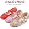 imageDufannie Girls Dress Shoes Low Heel Princess Flats Mary Jane Flower Wedding Party Glitter Shoes for Kids ToddlerGenerous Sequin Red