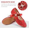 imageDufannie Girls Dress Shoes Low Heel Princess Flats Mary Jane Flower Wedding Party Glitter Shoes for Kids ToddlerGenerous Sequin Red