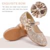 imageDufannie Girls Dress Shoes Low Heel Princess Flats Mary Jane Flower Wedding Party Glitter Shoes for Kids ToddlerGenerous Sequin Rosegold