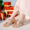 imageDufannie Girls Dress Shoes Low Heel Princess Flats Mary Jane Flower Wedding Party Glitter Shoes for Kids ToddlerGenerous Sequin Rosegold