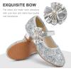 imageDufannie Girls Dress Shoes Low Heel Princess Flats Mary Jane Flower Wedding Party Glitter Shoes for Kids ToddlerGenerous Sequin Silver