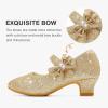 imageDufannie Girls Dress Shoes Low Heel Princess Flats Mary Jane Flower Wedding Party Glitter Shoes for Kids ToddlerGenerous Shimmer Gold