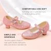 imageDufannie Girls Dress Shoes Low Heel Princess Flats Mary Jane Flower Wedding Party Glitter Shoes for Kids ToddlerGenerous Shimmer Pink