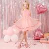 imageDufannie Girls Dress Shoes Low Heel Princess Flats Mary Jane Flower Wedding Party Glitter Shoes for Kids ToddlerGenerous Shimmer Pink