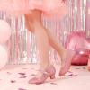 imageDufannie Girls Dress Shoes Low Heel Princess Flats Mary Jane Flower Wedding Party Glitter Shoes for Kids ToddlerGenerous Shimmer Pink
