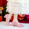 imageDufannie Girls Dress Shoes Low Heel Princess Flats Mary Jane Flower Wedding Party Glitter Shoes for Kids ToddlerGenerous Shimmer Pink