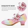 imageDufannie Girls Dress Shoes Low Heel Princess Flats Mary Jane Flower Wedding Party Glitter Shoes for Kids ToddlerGenerous Shimmer Rainbow
