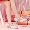 imageDufannie Girls Dress Shoes Low Heel Princess Flats Mary Jane Flower Wedding Party Glitter Shoes for Kids ToddlerGenerous Shimmer Rainbow