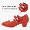 imageDufannie Girls Dress Shoes Low Heel Princess Flats Mary Jane Flower Wedding Party Glitter Shoes for Kids ToddlerGenerous Shimmer Red