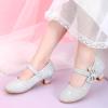 imageDufannie Girls Dress Shoes Low Heel Princess Flats Mary Jane Flower Wedding Party Glitter Shoes for Kids ToddlerGenerous Shimmer Silver