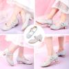 imageDufannie Girls Dress Shoes Low Heel Princess Flats Mary Jane Flower Wedding Party Glitter Shoes for Kids ToddlerGenerous Shimmer Silver