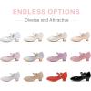 imageDufannie Girls Dress Shoes Low Heel Princess Flats Mary Jane Flower Wedding Party Glitter Shoes for Kids ToddlerGenerous Shimmer Silver