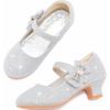 imageDufannie Girls Dress Shoes Low Heel Princess Flats Mary Jane Flower Wedding Party Glitter Shoes for Kids ToddlerGenerous Shimmer Silver