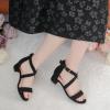 imageDufannie Girls Sandals Low Heels Dress Pump Ankle Strap Open Toe Flower Girl Wedding Party for Toddler Little Big KidCross Nubuck Black