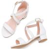 imageDufannie Girls Sandals Low Heels Dress Pump Ankle Strap Open Toe Flower Girl Wedding Party for Toddler Little Big KidCross Pu White