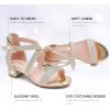 imageDufannie Girls Sandals Low Heels Dress Pump Ankle Strap Open Toe Flower Girl Wedding Party for Toddler Little Big KidCross Shimmer Gold