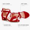 imageDufannie Girls Sandals Low Heels Dress Pump Ankle Strap Open Toe Flower Girl Wedding Party for Toddler Little Big KidCross Suded Red