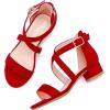 imageDufannie Girls Sandals Low Heels Dress Pump Ankle Strap Open Toe Flower Girl Wedding Party for Toddler Little Big KidCross Suded Red