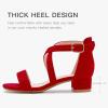 imageDufannie Girls Sandals Low Heels Dress Pump Ankle Strap Open Toe Flower Girl Wedding Party for Toddler Little Big KidCross Suded Red