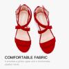 imageDufannie Girls Sandals Low Heels Dress Pump Ankle Strap Open Toe Flower Girl Wedding Party for Toddler Little Big KidCross Suded Red