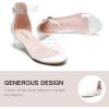 imageDufannie Girls Sandals Low Heels Dress Pump Ankle Strap Open Toe Flower Girl Wedding Party for Toddler Little Big KidSingle Clear White