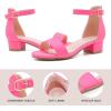 imageDufannie Girls Sandals Low Heels Dress Pump Ankle Strap Open Toe Flower Girl Wedding Party for Toddler Little Big KidSingle Nubuck Fuchsia