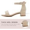 imageDufannie Girls Sandals Low Heels Dress Pump Ankle Strap Open Toe Flower Girl Wedding Party for Toddler Little Big KidSingle Nude Suede