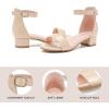imageDufannie Girls Sandals Low Heels Dress Pump Ankle Strap Open Toe Flower Girl Wedding Party for Toddler Little Big KidSingle Patent Nude