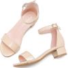 imageDufannie Girls Sandals Low Heels Dress Pump Ankle Strap Open Toe Flower Girl Wedding Party for Toddler Little Big KidSingle Patent Nude