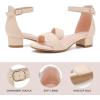 imageDufannie Girls Sandals Low Heels Dress Pump Ankle Strap Open Toe Flower Girl Wedding Party for Toddler Little Big KidSingle Pu Apricot