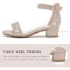 imageDufannie Girls Sandals Low Heels Dress Pump Ankle Strap Open Toe Flower Girl Wedding Party for Toddler Little Big KidSingle Rhinestone Rosegold