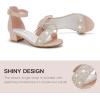 imageDufannie Girls Sandals Low Heels Dress Pump Ankle Strap Open Toe Flower Girl Wedding Party for Toddler Little Big KidSingle Rhinestone Rosegold