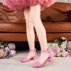 imageDufannie Girls Sandals Low Heels Dress Pump Ankle Strap Open Toe Flower Girl Wedding Party for Toddler Little Big KidSingle Suede Fuchsia