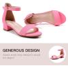 imageDufannie Girls Sandals Low Heels Dress Pump Ankle Strap Open Toe Flower Girl Wedding Party for Toddler Little Big KidSingle Suede Fuchsia