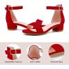 imageDufannie Girls Sandals Low Heels Dress Pump Ankle Strap Open Toe Flower Girl Wedding Party for Toddler Little Big KidSingle Suede Red
