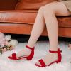 imageDufannie Girls Sandals Low Heels Dress Pump Ankle Strap Open Toe Flower Girl Wedding Party for Toddler Little Big KidSingle Suede Red