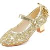 imageDufannie Girls Dress Shoes Low Heel Princess Flats Mary Jane Flower Wedding Party Glitter Shoes for Kids ToddlerElegant Sequin Gold