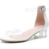 imageDufannie Girls Sandals Low Heels Dress Pump Ankle Strap Open Toe Flower Girl Wedding Party for Toddler Little Big KidSingle Clear White