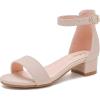 imageDufannie Girls Sandals Low Heels Dress Pump Ankle Strap Open Toe Flower Girl Wedding Party for Toddler Little Big KidSingle Nubuck Nude